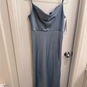 BHLDN slate blue cowl neck bridesmaid dress